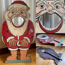 VINTAGE 24” SANTA CLAUS CHRISTMAS Bean Bag Toss Antique Painted Wood Folk Art picture