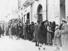 Queue Italian people queuing food rations a liberated Italian town- Old Photo picture