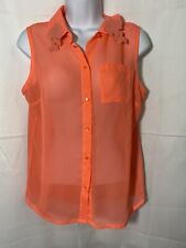 Princess Vera wang sheer pink embroidered collared button down sleeveless, Sz M picture