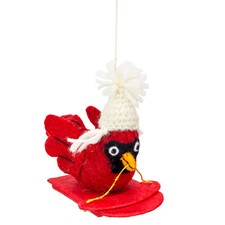Sledding Cardinal 471429 Pompom Beanie Wild Woolies Felted Sheep Wool Ornament picture