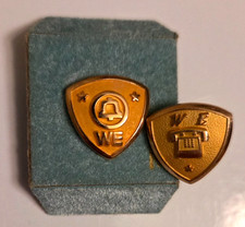 Vintage Western Electric WE Bell & Telephone Pins 10K Gold O.C. Tanner Pair picture