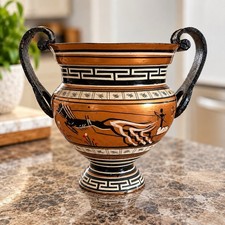 Vintage Greek Hand Painted Copper Urn Amphora Vase 1970s Made in Greece picture