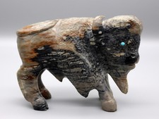 Clive Hustito Large Picasso Marble Zuni American Bison/Buffalo Fetish 4+