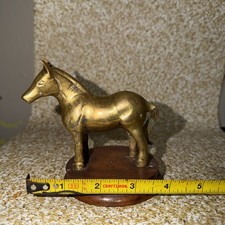Vintage Solid Brass Horse Figurine Wood Base Made in India Equestri picture