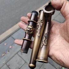 Pure Copper Vintage Long Tobacco Pipe Handcrafted Inlaid Dragon Phoenix picture