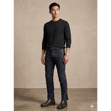 DRIES VAN NOTEN AW14 Cotton Bondage Biker Pants Size 46EU/36US Blue & Black picture