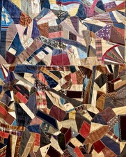 Antique Victorian Crazy Quilt Illinois 1888 Ribbons Flags Knights of Pythias picture
