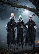 Halloween Scary Hanging Clown – Skeleton Hand Haunted House Yard Decor 3pcs picture