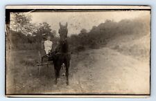 Woman Sitting Black Horse Pulled Carriage Glass Negative RPPC Postcard c.1910 picture