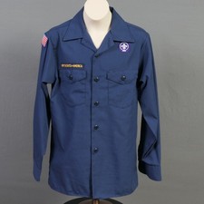 Boys Large Official BSA Boy Scout Cub Scout Long Sleeve Shirt ~ Blue     -0559 picture