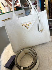 PRADA White Leather Geometric Satchel Top Handle Zip Bag Detachable Strap picture