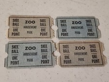 4 Lot Super Rare Vintage Original Zoo Amusement Park Skee Ball One Point Tickets picture