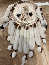 “VTG Large 45” Native American Mandella Wall Shield Dream Catcher Wool Fur... picture