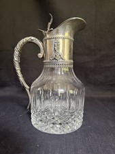 Vintage Italian Silver Plated Cut Glass Claret Jug Decanter Wine Pitcher Italy picture