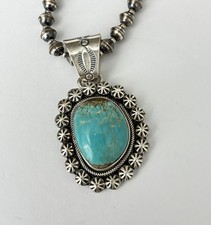 Vintage Paul Livingston Navajo Sterling Necklace & Turquoise Signed Pendant picture
