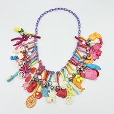 Vintage 1980s Plastic Bell Clip On Plastic Charm Necklace W/ 30+ Charms - #3 picture