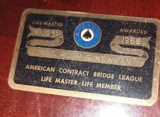 VINTAGE 1968 AMERICAN CONTRACT BRIDGE LEAGUE MASTER BRASS / METAL ID CARD. picture
