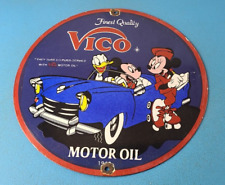 Vintage Vico Motor Oil Sign - Porcelain Walt Disney Gasoline Pump Plate Sign picture