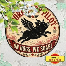When Pigs Fly Humorous Motivation Flying Pig Winged Animal Round Metal Plaque picture