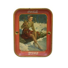 Vintage 1941 Coca Cola Advertising Serving Tin Tray Girl Ice Skating picture