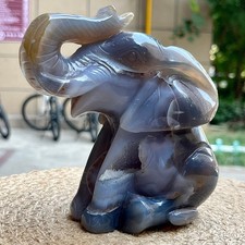 2.2 lb Natural Stone Elephant Carving Executive Gift Crystal Agate Art picture