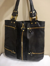 Jimmy Choo Mona Tote Black Calfskin Leather Suede Shoulder Bag. picture