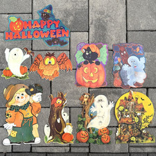 Vtg 80s Hallmark Current + Halloween 9 Die Cut Lot Wall Decor Ghost Cat JOL Owl picture