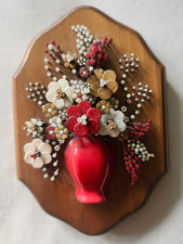 Vintage 1970s Pol-O-Craft Nail Art Pauline A. Owens Flower Vase Wood Plaque 8x5” picture
