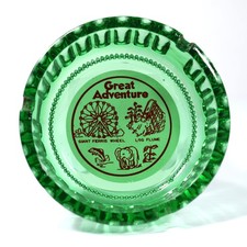 RARE Vintage 70s GREAT ADVENTURE Green Glass Ashtray/Pre-Six Flags/Jackson NJ picture