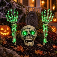 FLYSNK Lighted Halloween Skeleton Groundbreaker Decorations Outdoor, Spooky Skul picture