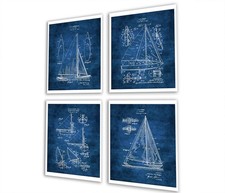 GnosisCollageArt Sailboat Blueprint Wall Art Set of 4 Unframed Prints picture