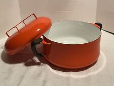 Vtg Milanoware Mid Century Modern Enamel Pot & Lid, Made In Italy, Red Orange picture