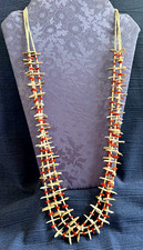 Native American 3 Strand Carved Shell Bird Fetish Branch Coral Necklace  33 In. picture