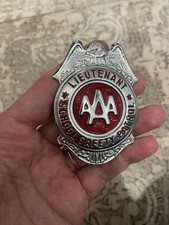 Vintage AAA School Safety Patrol Lieutenant Red Metal Pin-On Badge  picture