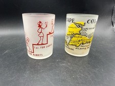 2 Vintage Frosted Glasses Cape Cod Map & Say When Humorous Barware  picture