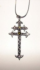 NEW PEWTER PATRIARCHAL CROSS OF LORRAINE PENDANT WITH CRYSTALS  and 24