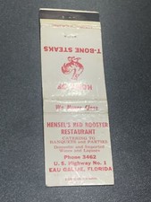 Vintage Florida Matchbook “Hensel’s Red Rooster Restaurant” Eau Gallie picture