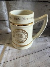 Vintage Wisconsin State University Oshkosh WSU Beer Stein Mug Gold Trim 1960s picture
