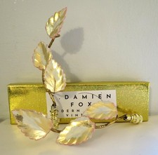 Vintage Italian Gold Tole Rose Finials Pair in Brass Bases White with Pink picture