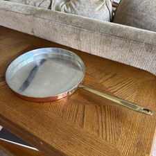 Vintage Large Crepe Copper Pan 9in Brass Handle 11.5 in Diameter excellent con picture