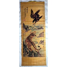 Vintage Chinese Bamboo Scroll Painting Tiger & Eagle Hand Painted Wall Art Asian picture