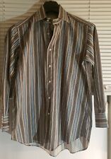 Etro Men's Size 40 White/Black/Blue/Gold/Brown Striped Button Front Shirt picture