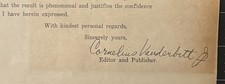 1924 Cornelius Vanderbilt Jr. Signed Letter On Vanderbilt Newspaper Letterhead picture