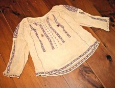 Vtg Silk Embroidered Hungarian Romanian Chiffon Gauze Sheer Peasant Blouse Boho  picture
