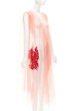 DRIES VAN NOTEN pink tulle red leaf embroidery V neck sheer fairy dress picture