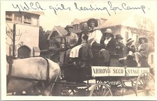 RPPC Pasadena California YWCA Girls leaving for Camp Arroyo Seco Stage 1910s picture