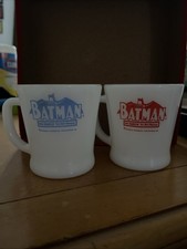 VTG 1966 Fire King Batman and Robin Milk Glass Mug Pair in Great Condition B picture