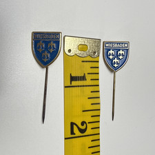 Lot of 2 - Vintage 1960-1970s Wiesbaden Germany Coat of Arms Crest Pin Badge picture