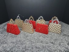 Red Velvet/Felt & Gold Glittery Purse Christmas Ornament Set Of 8 picture