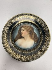 Antique Royal Vienna Porcelain Portrait Plate Green Beehive Mark  9 1/2